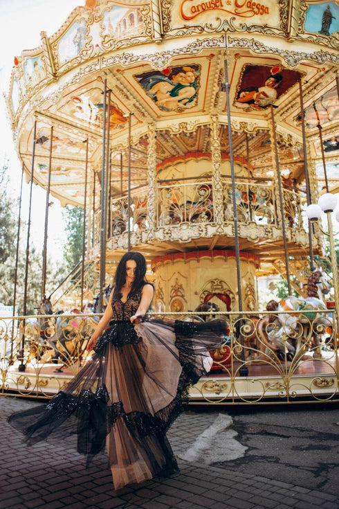 Black ball gown long evening dress
